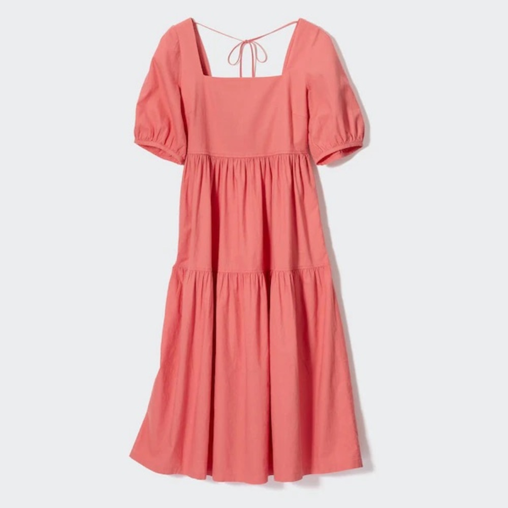 Uniqlo Pink Mixi Dress with Puff Sleeves